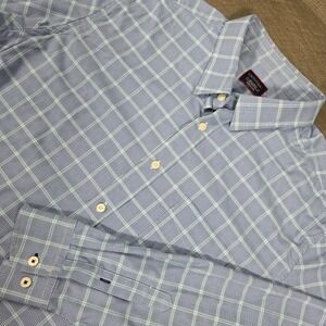 UNTUCKit Shirt Mens XXL Blue Nylon Spandex Long Sleeve Check 2XL‎ Lightweight
